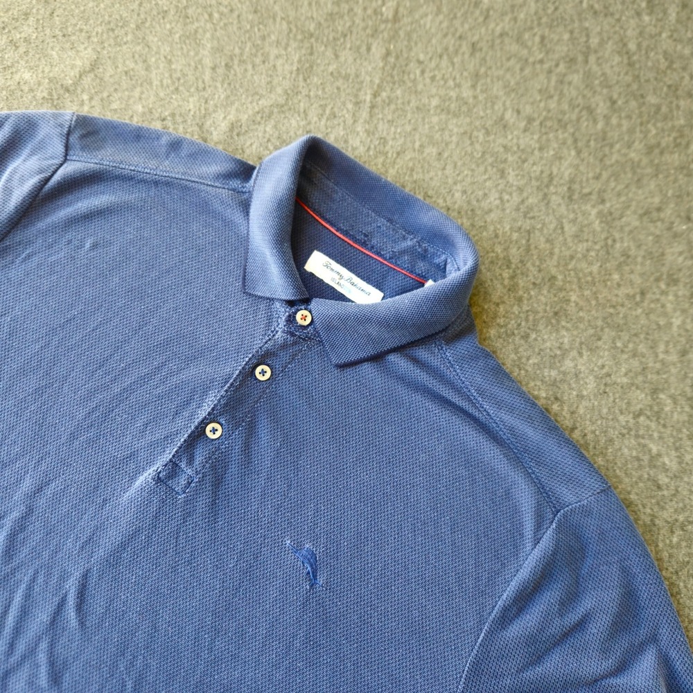 Tommy Bahama IslandZone Mens Large Blue Polo Shirt Tencel Coolmax Short Sleeve‎